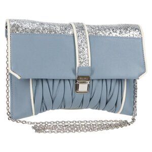Authentic Miu Miu Matelasse Chain Shoulder Bag Leather Light Blue Silver